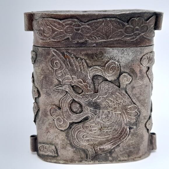 Vintage Dragon & Phoenix Asian Art Box Pendant, No Chain - Picture 1 of 9